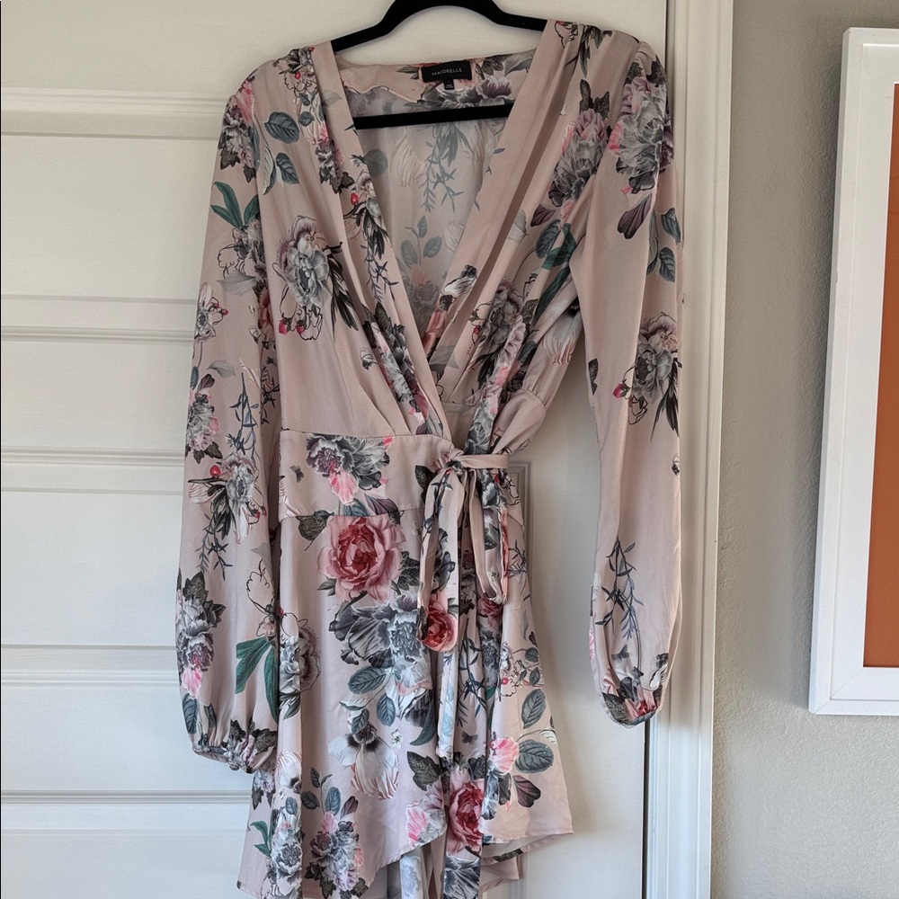 MAJORELLE Blush Pink Floral Long Sleeve Wrap Dress